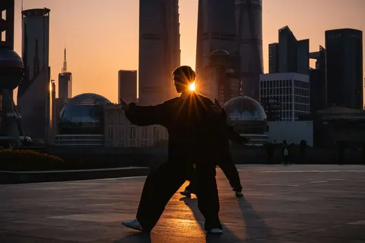 A man practicing Tai Chi