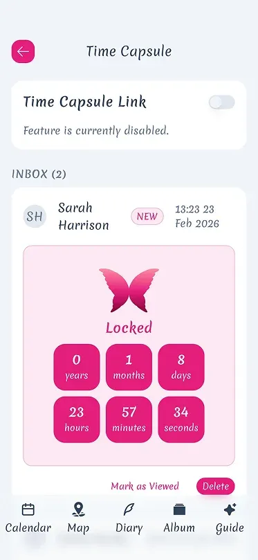 Serica app screenshot showing time capsule feature