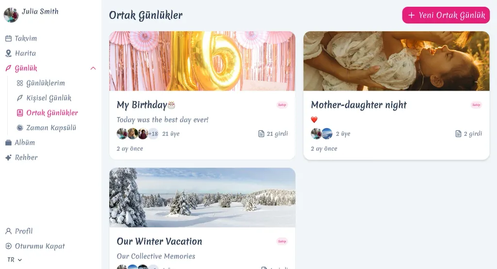 Serica app screenshot showing ortak günlük feature