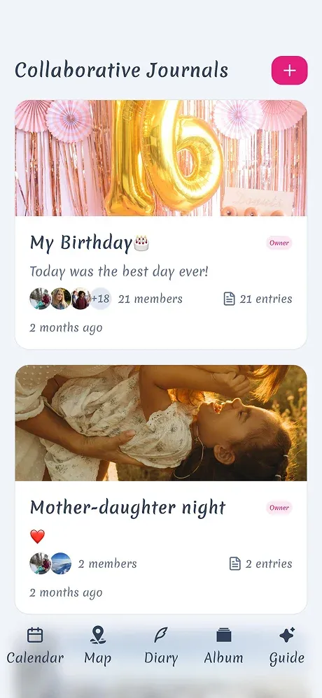 Serica app screenshot showing collaborative journal feature