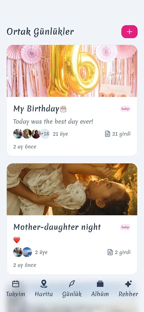 Serica app screenshot showing ortak günlük feature
